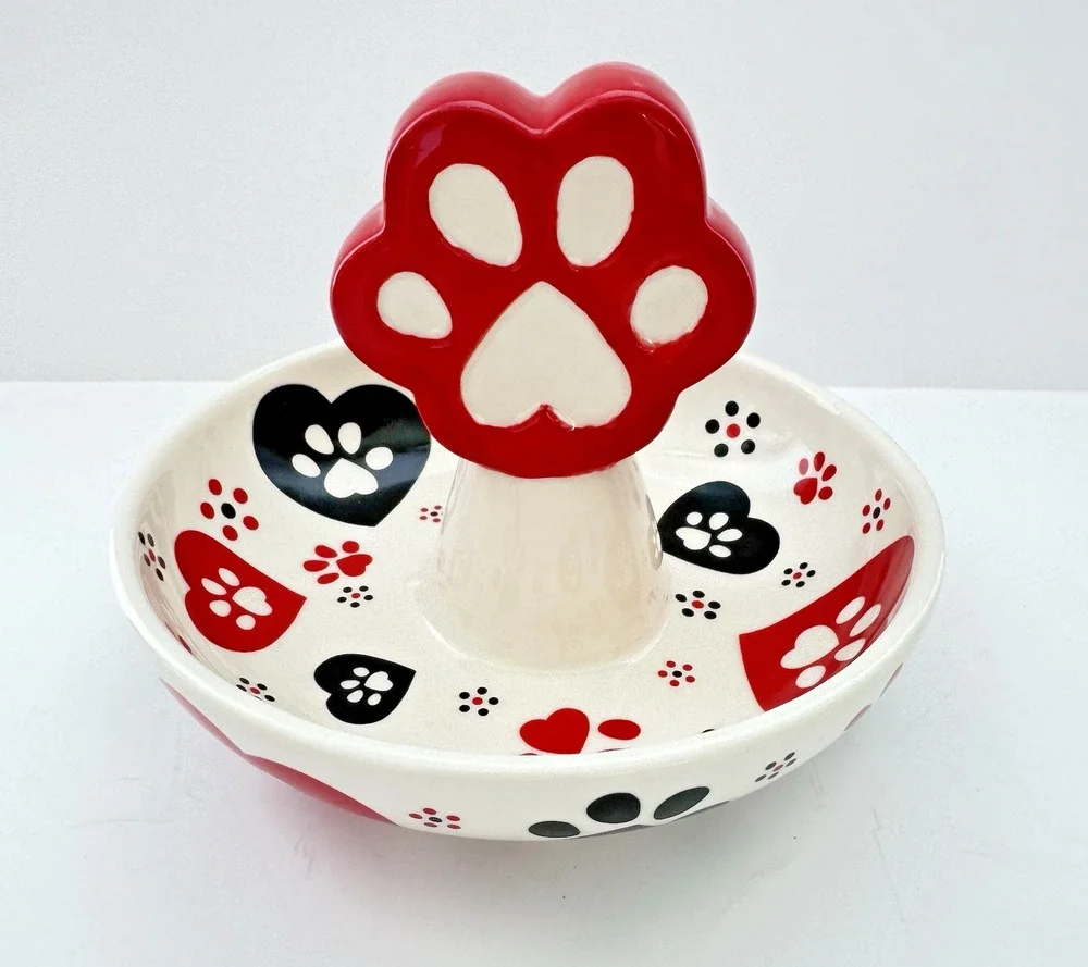 Temp-tations by Tara PAWFETTI Trinket Dish Red Black Heart Paws 5.5